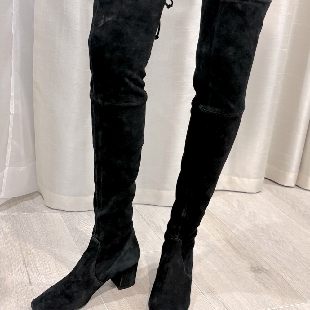 Stuart Weitzman Black Over the Knee Boots with Block Heel